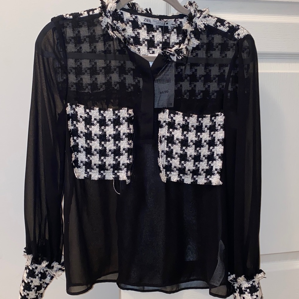ZARA checkered mesh blouse
